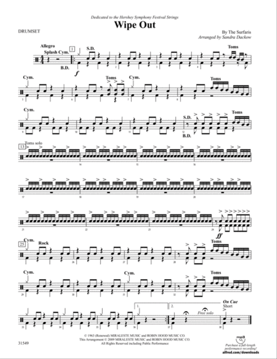 Wipe Out: Drums Full Orchestra scores gallery preview page 1