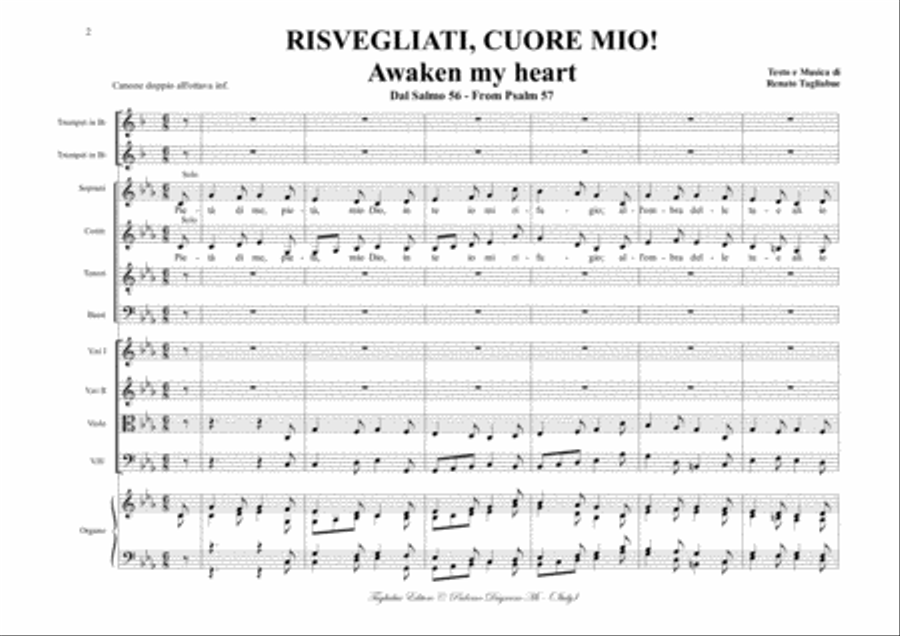RISVEGLIATI, CUORE MIO! - Awaken my heart - Cantata from Psalm 57. For SATB Choir, 2Tb in Bb, Strin 4-Part scores gallery preview page 2