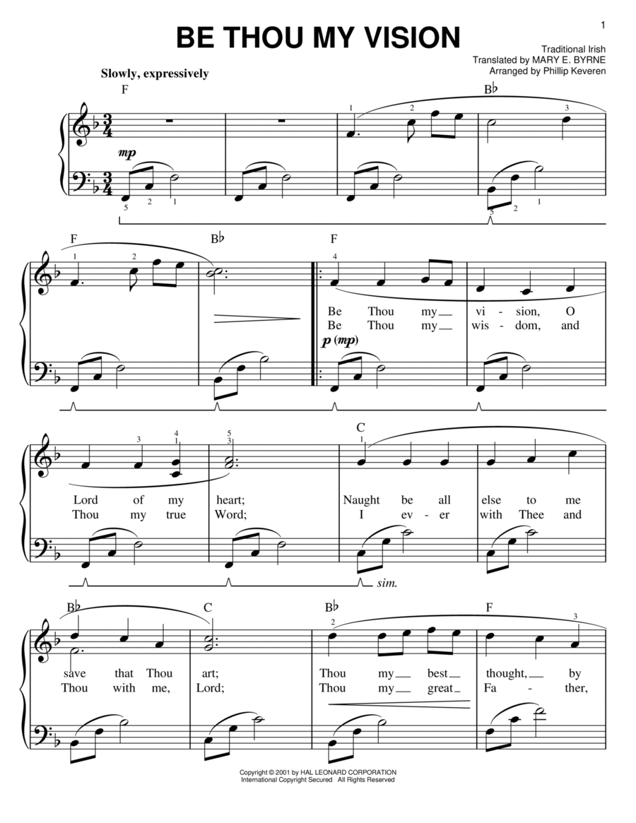 Be Thou My Vision (arr. Phillip Keveren) Easy Piano scores gallery preview page 1