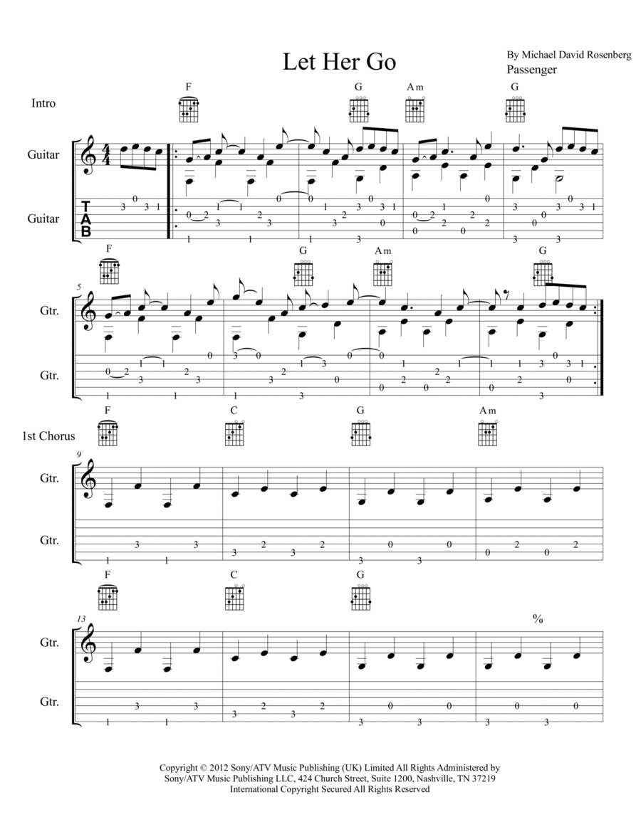 Let Her Go Guitar Tablature scores gallery preview page 1