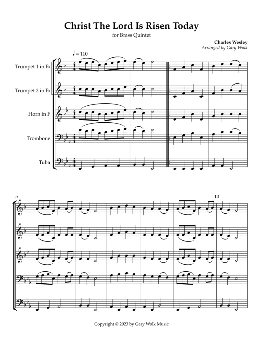 Christ The Lord Is Risen Today Brass Quintet scores gallery preview page 1