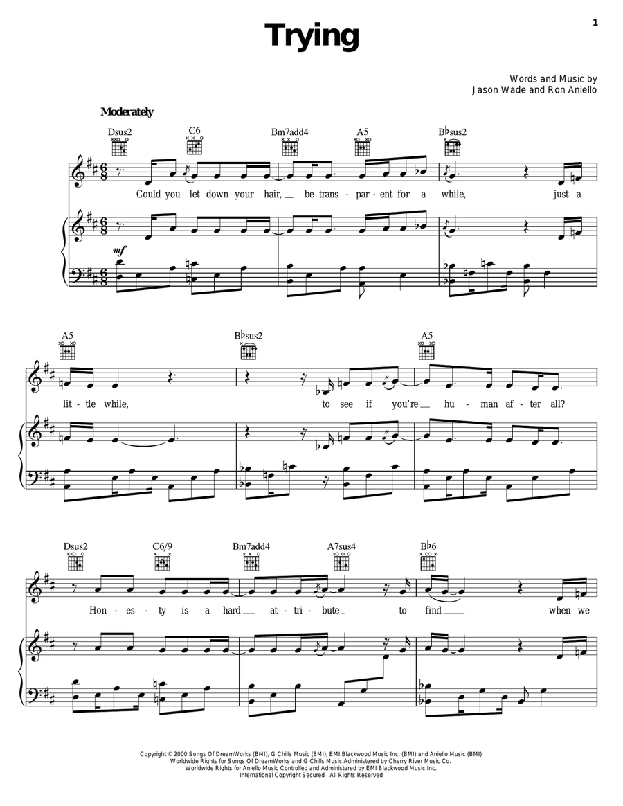 Trying Piano, Vocal, Guitar scores gallery preview page 1