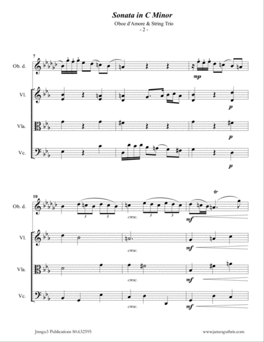 Telemann: Sonata in C Minor for Oboe d'Amore & String Trio Oboe scores gallery preview page 2