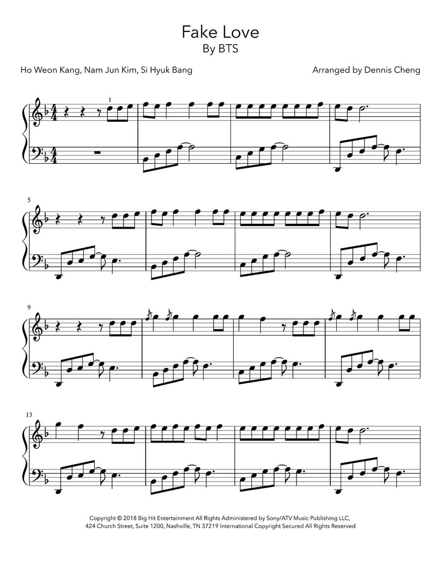 Fake Love Piano Solo scores gallery preview page 1