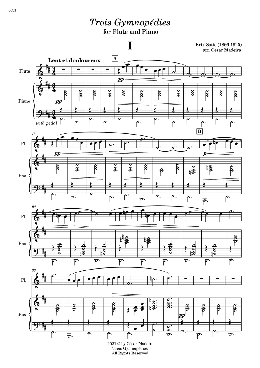 Three Gymnopedies by Satie - Flute and Piano (Full Score and Parts) Flute Solo scores gallery preview page 2