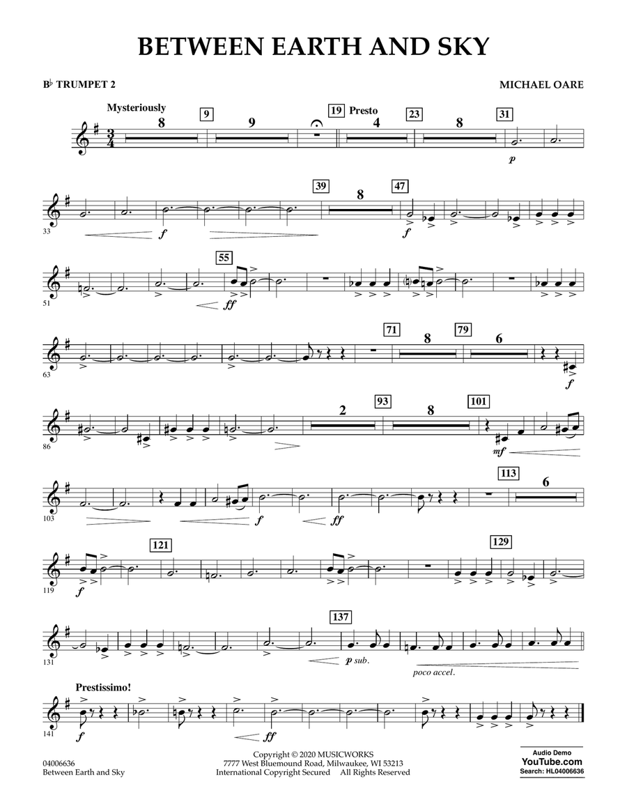 Between Earth and Sky - Bb Trumpet 2 Concert Band scores gallery preview page 1