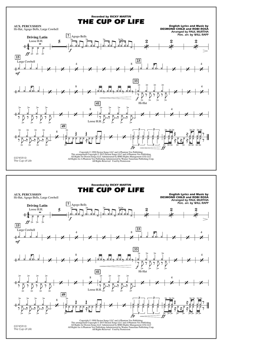 The Cup of Life - Aux Percussion Marching Band scores gallery preview page 1
