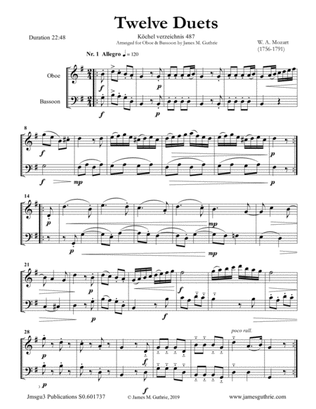Mozart: 12 Duets K. 487 for Oboe & Bassoon