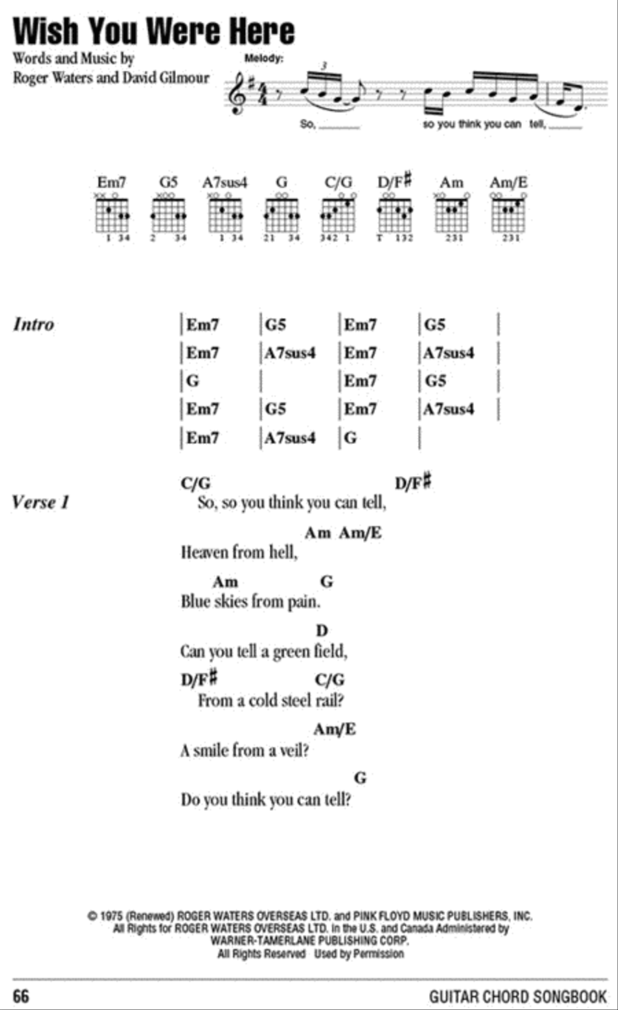 Pink Floyd – Guitar Chord Songbook