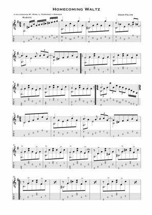 Book cover for Homecoming waltz for solo guitar with TAB