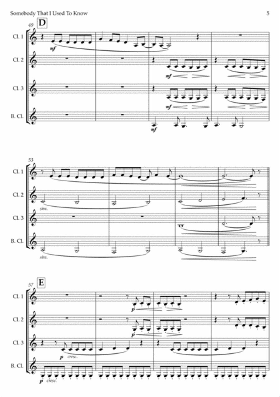 Somebody That I Used To Know Woodwind Quartet scores gallery preview page 5