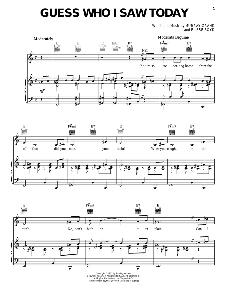 Guess Who I Saw Today Piano, Vocal, Guitar scores gallery preview page 1