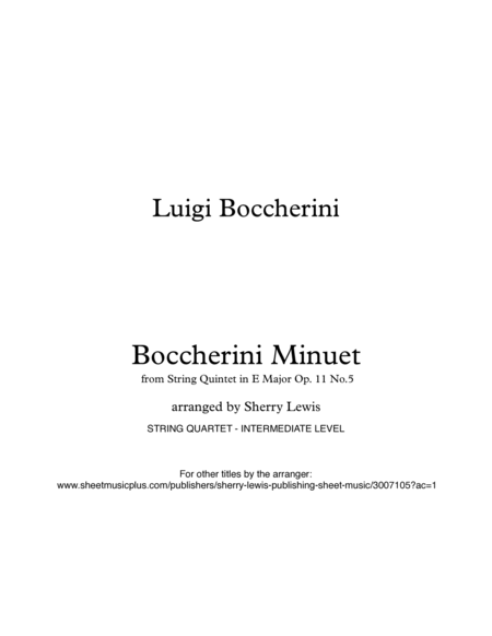 BOCCHERINI MINUTE - (Minuet Op. 11 No. 5 for String Quintet) String Orchestra, Intermediate Level fo image number null