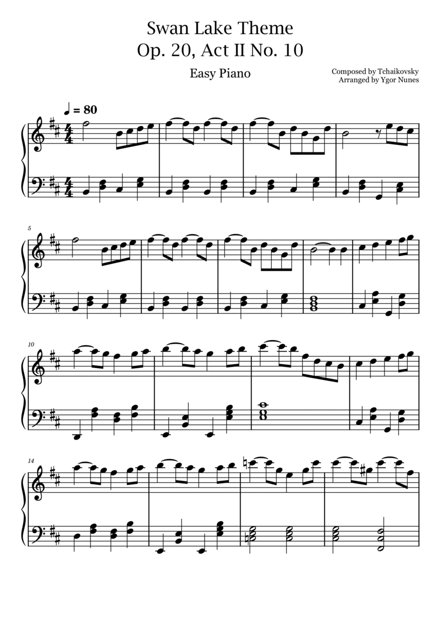 Swan Lake Theme - Tchaikovsky - Easy Piano Swan Lake Theme - Tchaikovsky - Easy Piano Piano Method scores gallery preview page 1