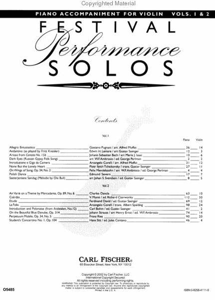Festival Performance Solos - Violin Volumes 1 & 2 (Piano Accompaniment)