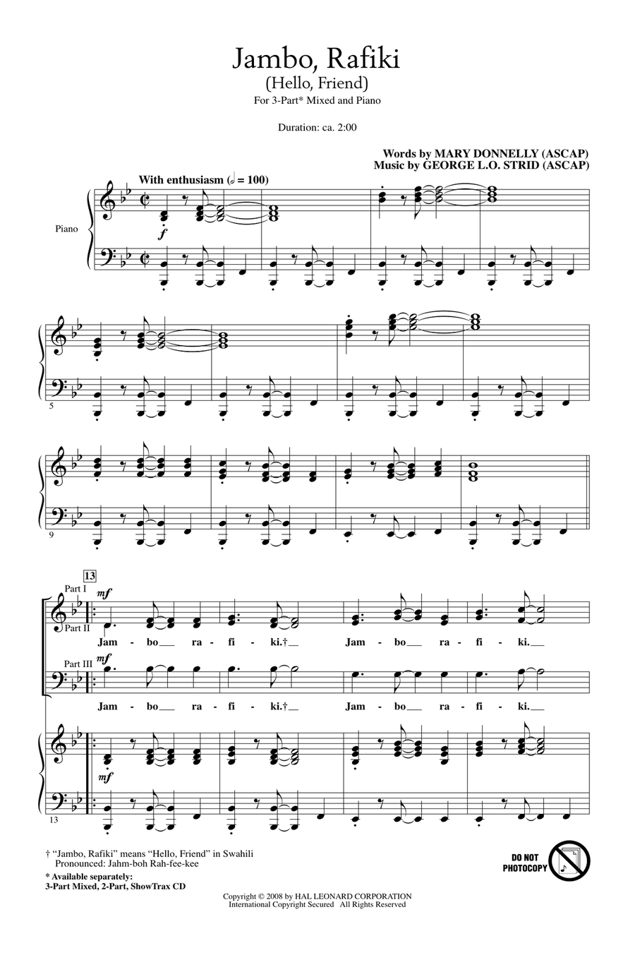 Jambo, Rafiki (Hello, Friend) 3-Part scores gallery preview page 1