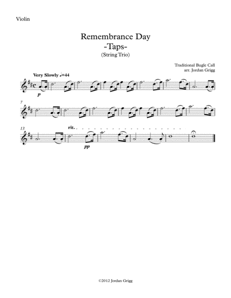 Remembrance Day. 'Taps' (String Trio) image number null