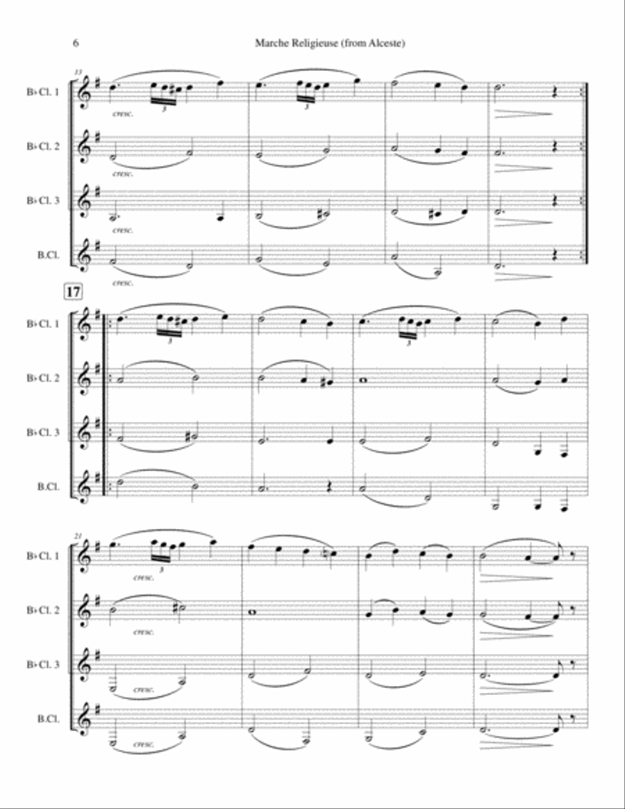 Marche Religieuse (from Alceste) by Gluck - Arranged for Clarinet Quartet Clarinet Quartet scores gallery preview page 6