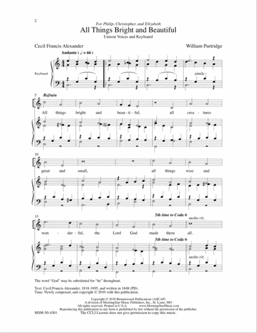 All Things Bright And Beautiful Unison Choir scores gallery preview page 2