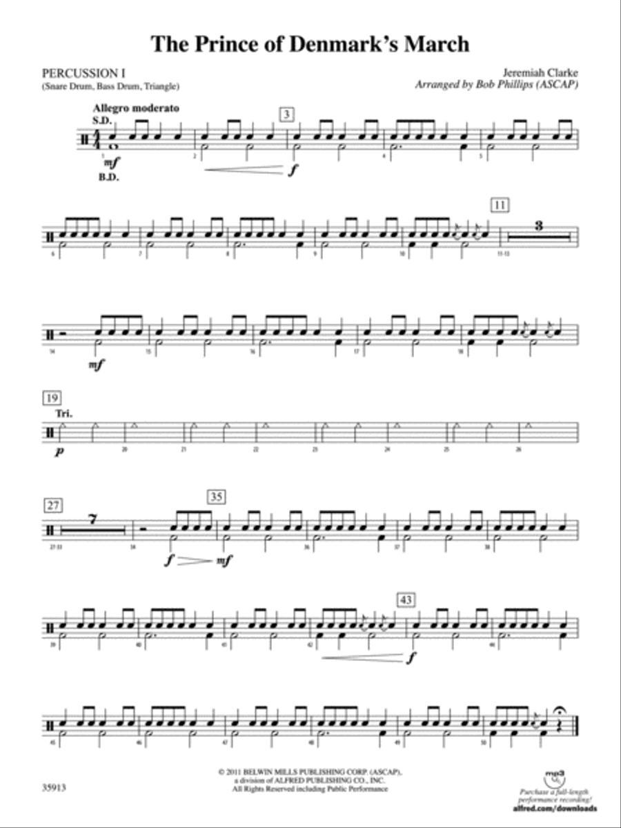 The Prince of Denmark's March: 1st Percussion Full Orchestra scores gallery preview page 1