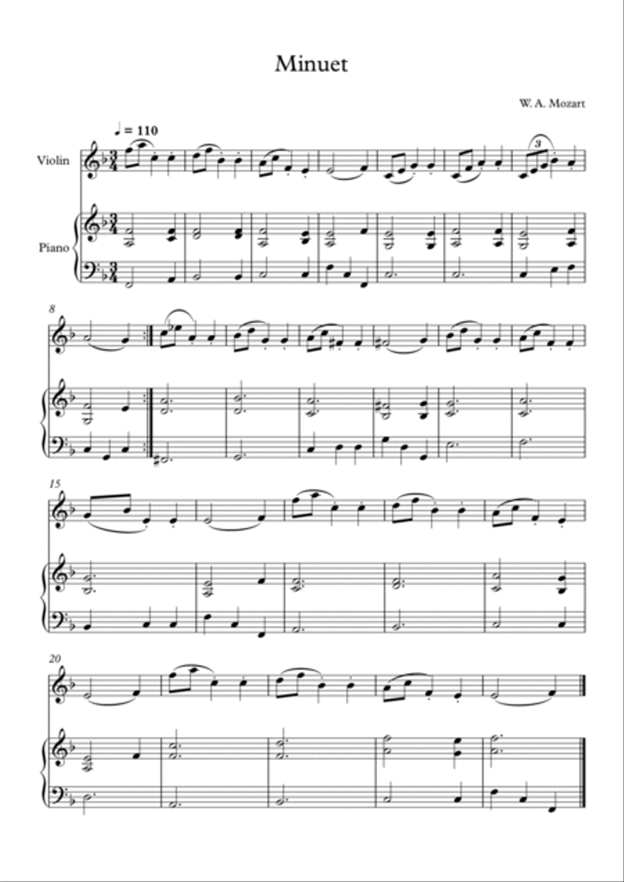 Mozart: 10 Easy Classical Pieces For Violin & Piano Violin Solo scores gallery preview page 2