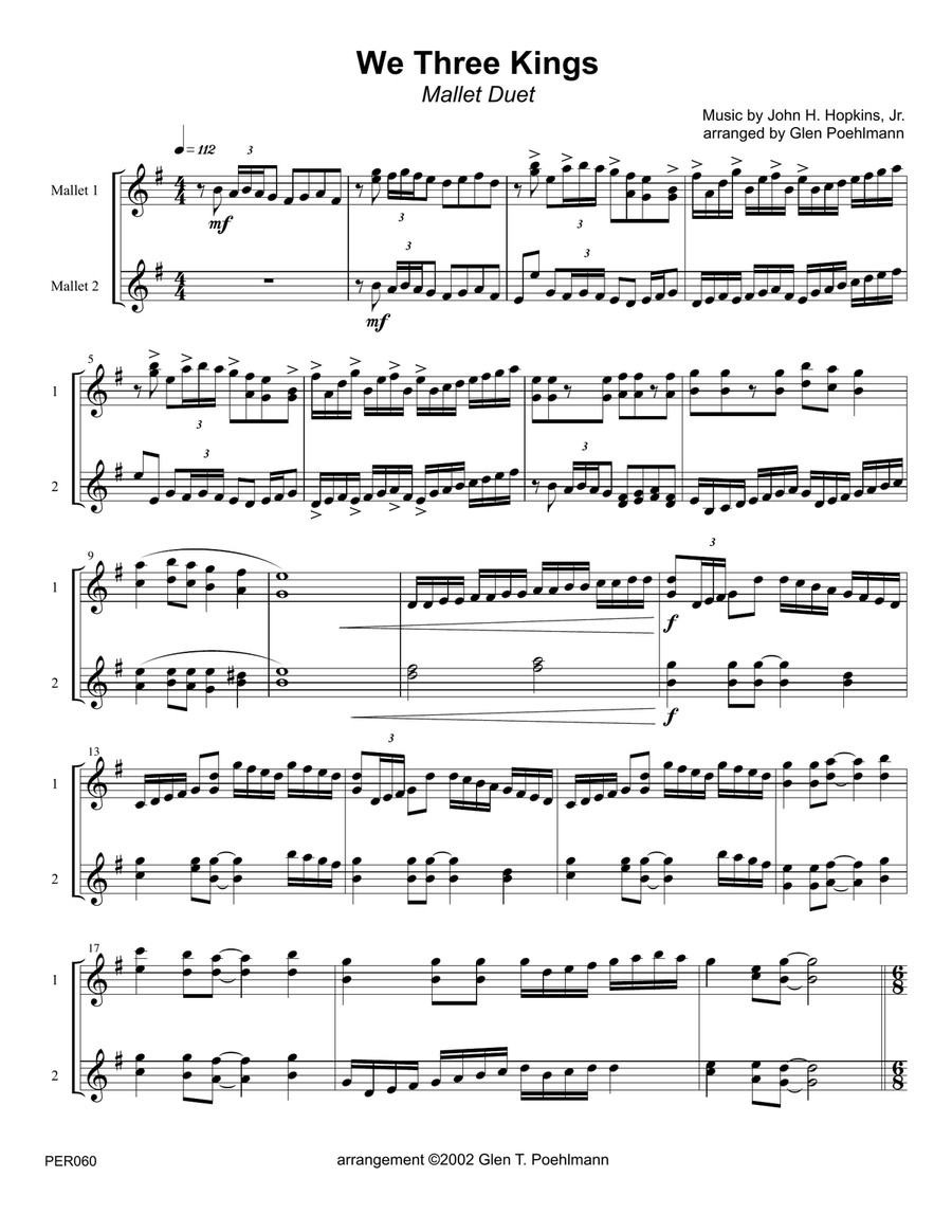 2 MALLET DUETS FOR CHRISTMAS (challenging carol arrangements) Percussion Ensemble scores gallery preview page 1
