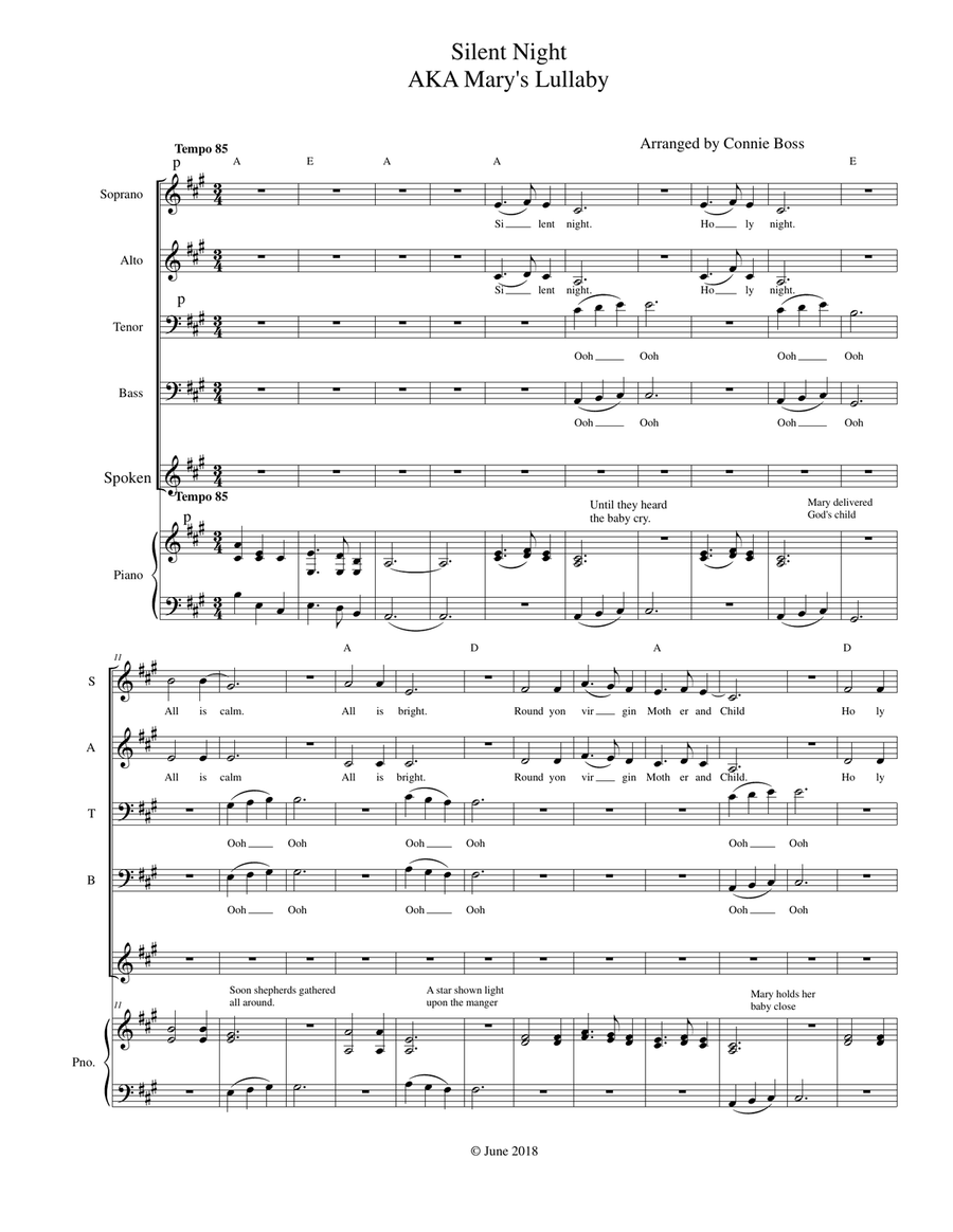 Silent Night aka Mary's Lullaby Choir scores gallery preview page 1