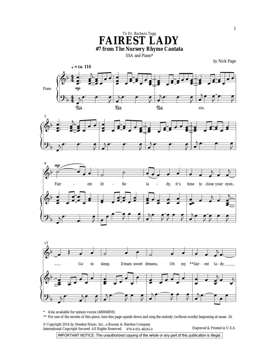 Fairest Lady Fairest Lady SSA scores gallery preview page 1