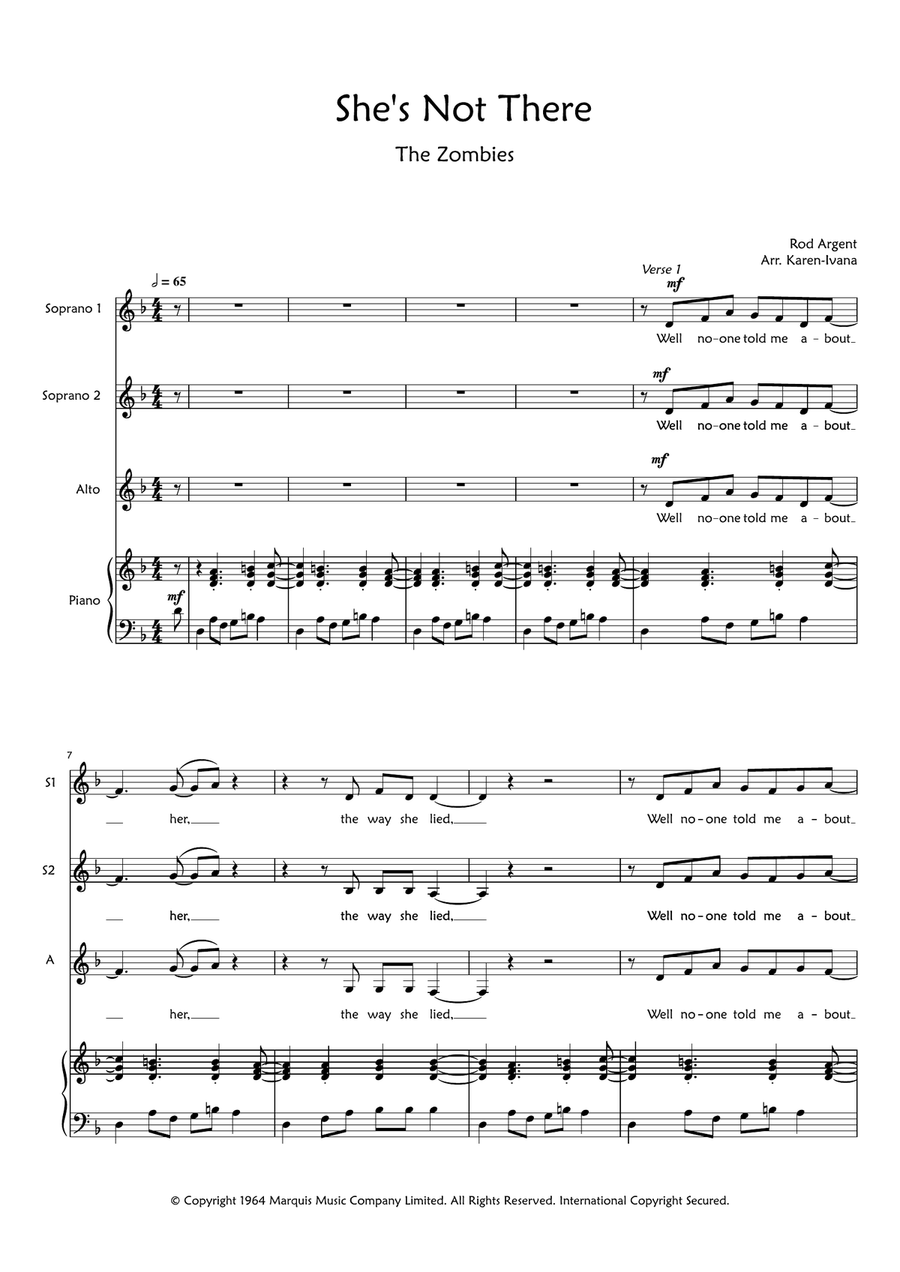 She's Not There SSA scores gallery preview page 1