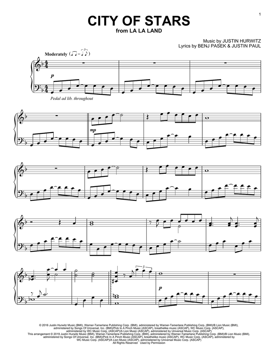 City Of Stars (from La La Land) Piano Solo scores gallery preview page 1