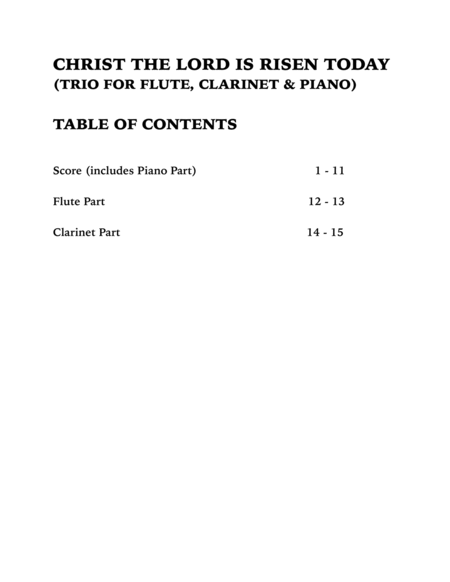 Christ the Lord is Risen Today (in F major): Trio for Flute, Clarinet and Piano image number null