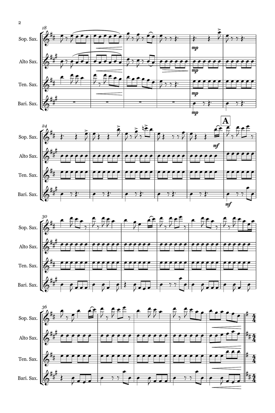 Medley: Fog Bound with The Medallion Calls, To The Pirate's Cave!, and He's A Pirate Saxophone Quartet scores gallery preview page 2