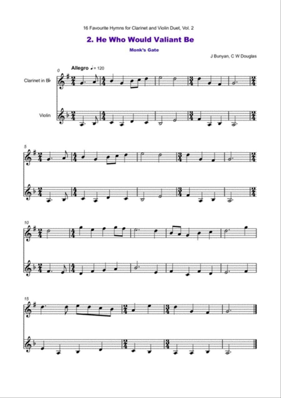 16 Favourite Hymns Vol.2 for Clarinet and Violin Duet Clarinet scores gallery preview page 3