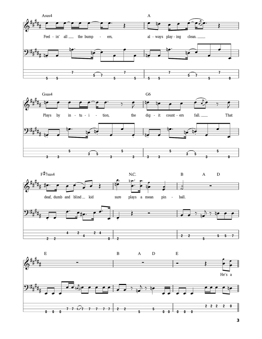 Pinball Wizard Bass Guitar Tablature scores gallery preview page 3