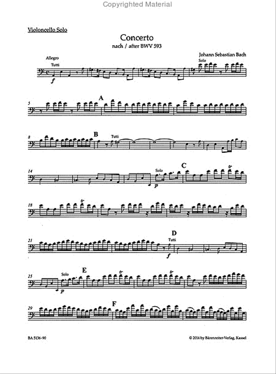 Concerto for Violoncello, Strings and Basso continuo A minor (after BWV 593) Piano scores gallery preview page 5
