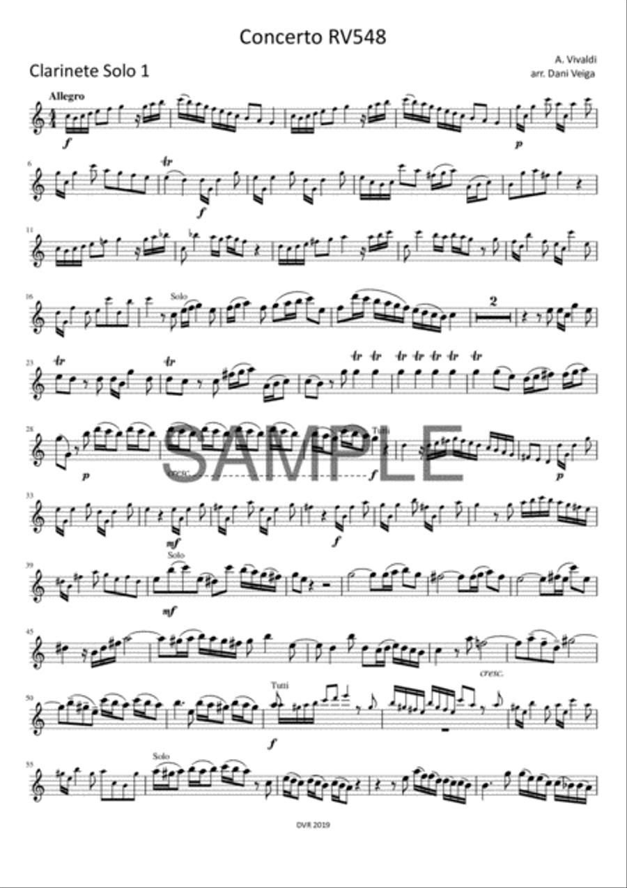 Vivaldi - Concerto RV 548 (2 Clarinets with Clarinet Choir) Clarinet Choir scores gallery preview page 5