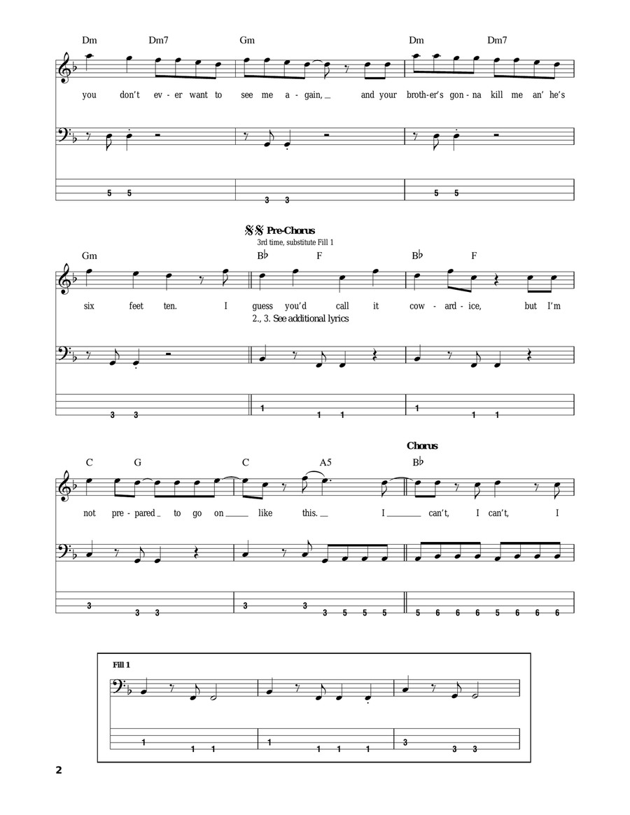 Can't Stand Losing You Can't Stand Losing You Bass Guitar Tablature scores gallery preview page 2