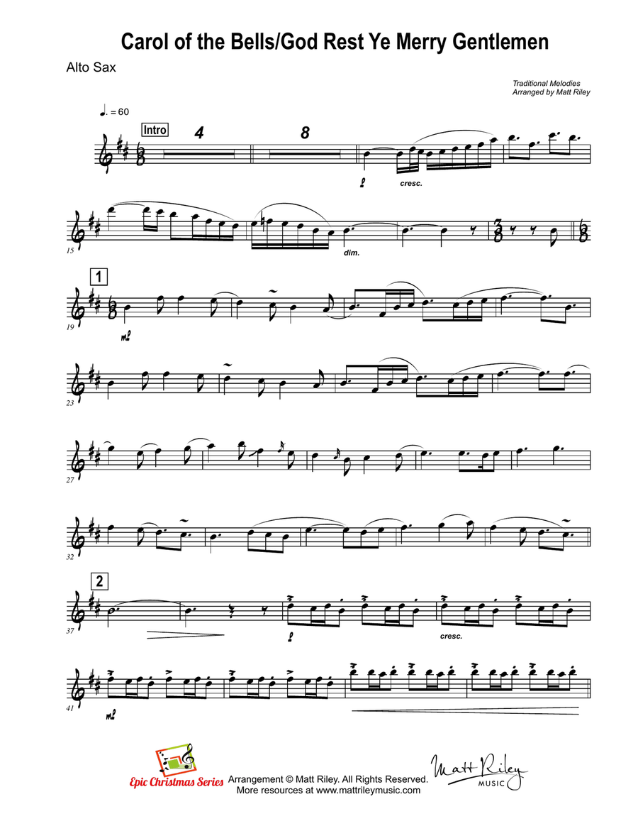 Carol of the Bells / God Rest Ye Merry Gentlemen Woodwind Duet scores gallery preview page 3