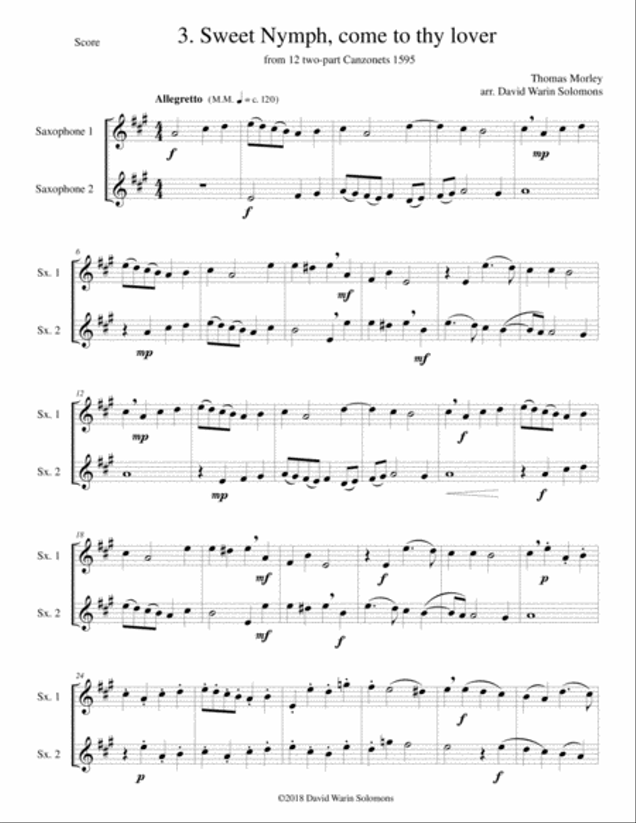 12 easy Canzonets for saxophone duo Woodwind Quartet scores gallery preview page 6