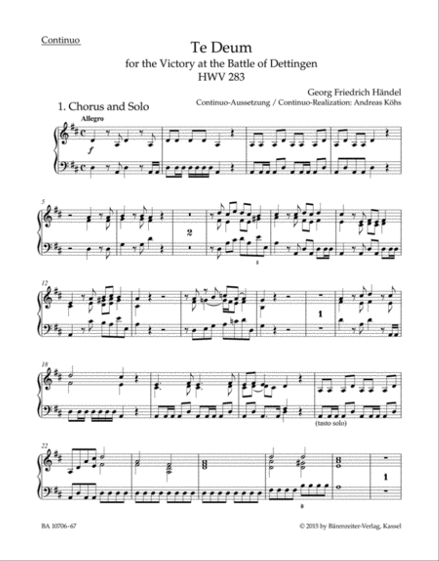 Te Deum for the Victory at the Battle of Dettingen HWV 283 Basso Continuo scores gallery preview page 1