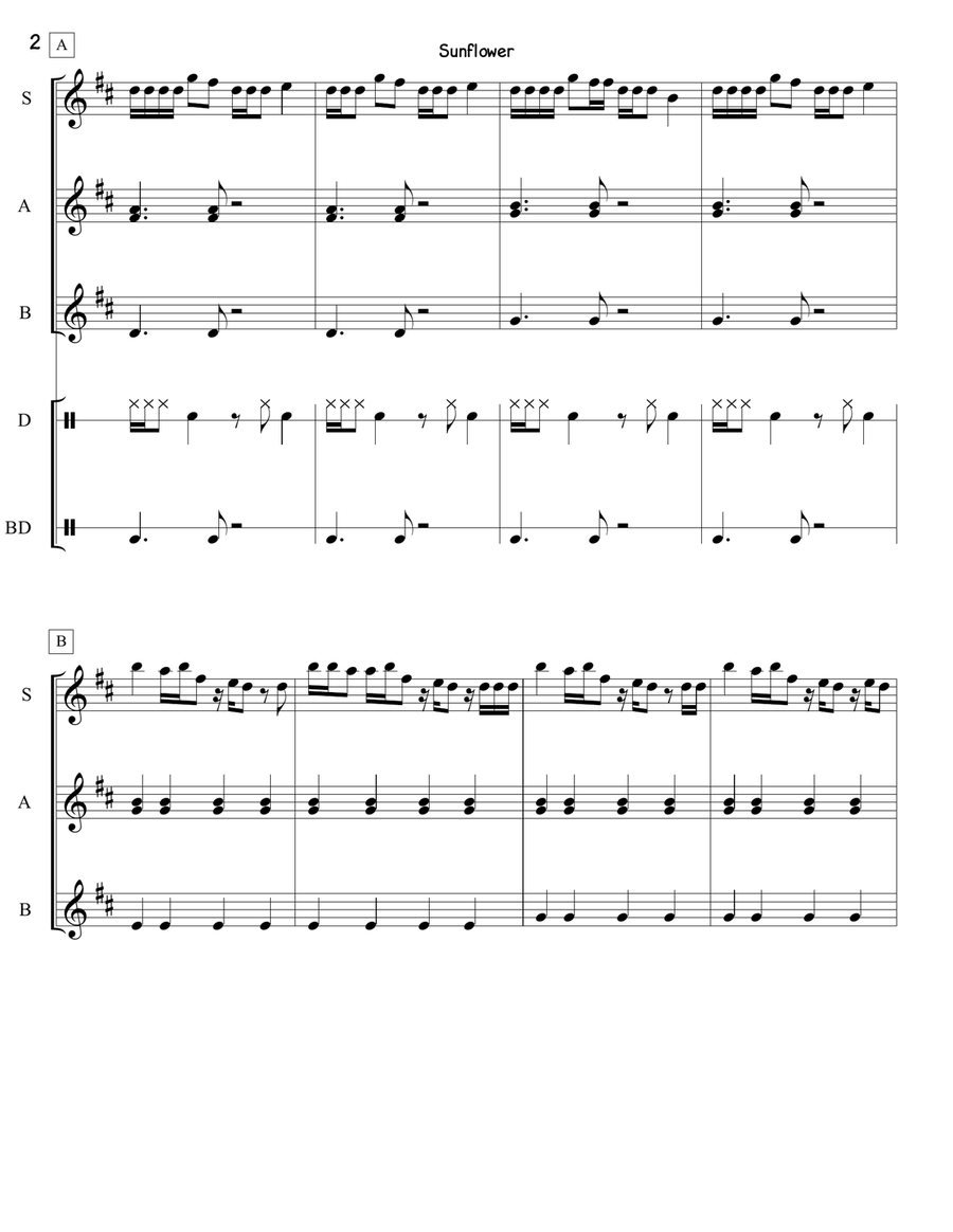 Sunflower Orff Instrument scores gallery preview page 2