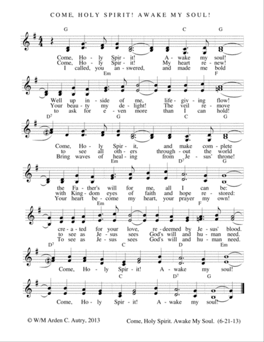 Come, Holy Spirit! Awake My Soul! Piano, Vocal, Guitar scores gallery preview page 1