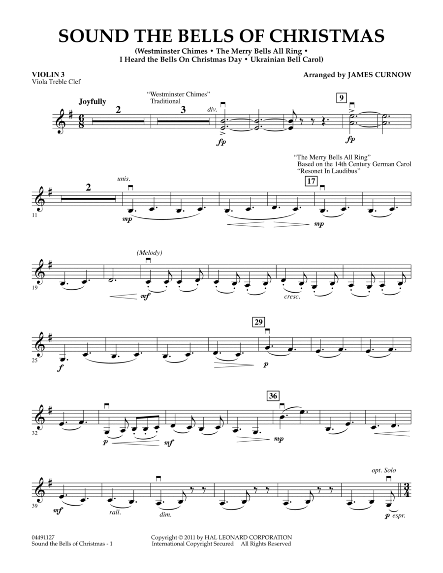 Sound The Bells Of Christmas - Violin 3 (Viola Treble Clef)