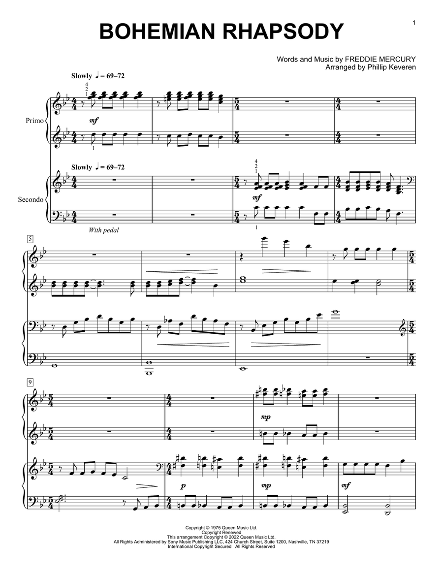 Bohemian Rhapsody (arr. Phillip Keveren) Piano Duet scores gallery preview page 1