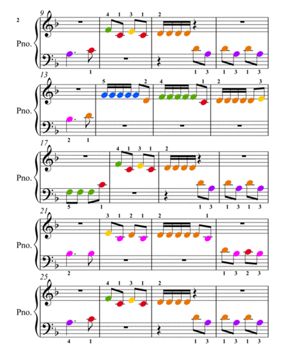 Bella Bocca Polka Beginner Piano Sheet Music with Colored Notes