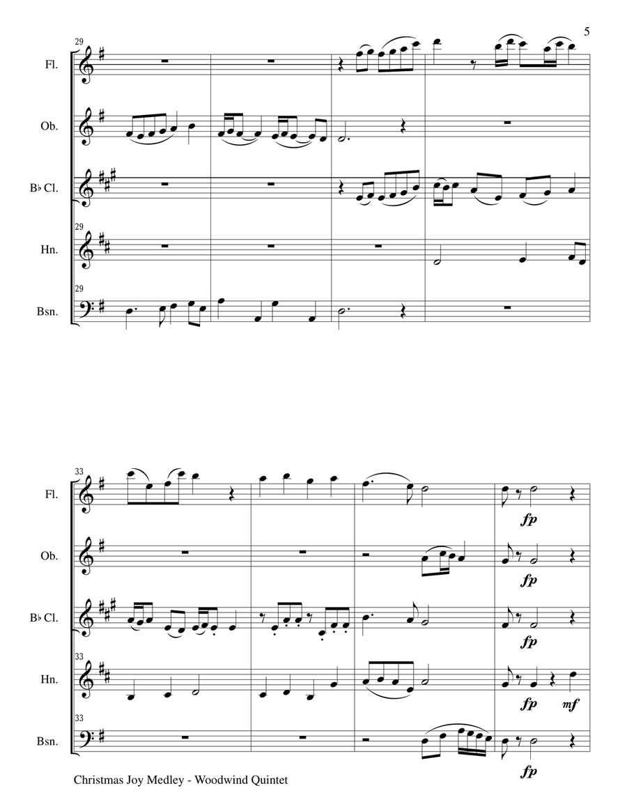 CHRISTMAS JOY MEDLEY (Woodwind Quintet Score and Parts for Flt, Ob, Cl, Hrn, and Bsn) Woodwind Quintet scores gallery preview page 5