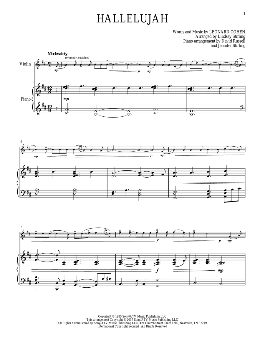 Hallelujah Violin Solo scores gallery preview page 1