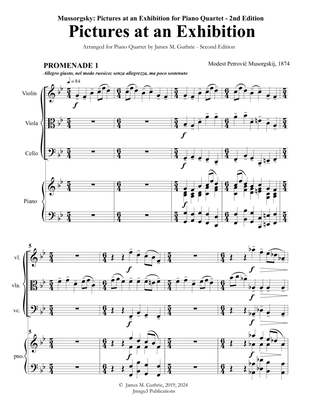 Mussorgsky: Pictures at an Exhibition for Piano Quartet - 2nd Edition - Score Only