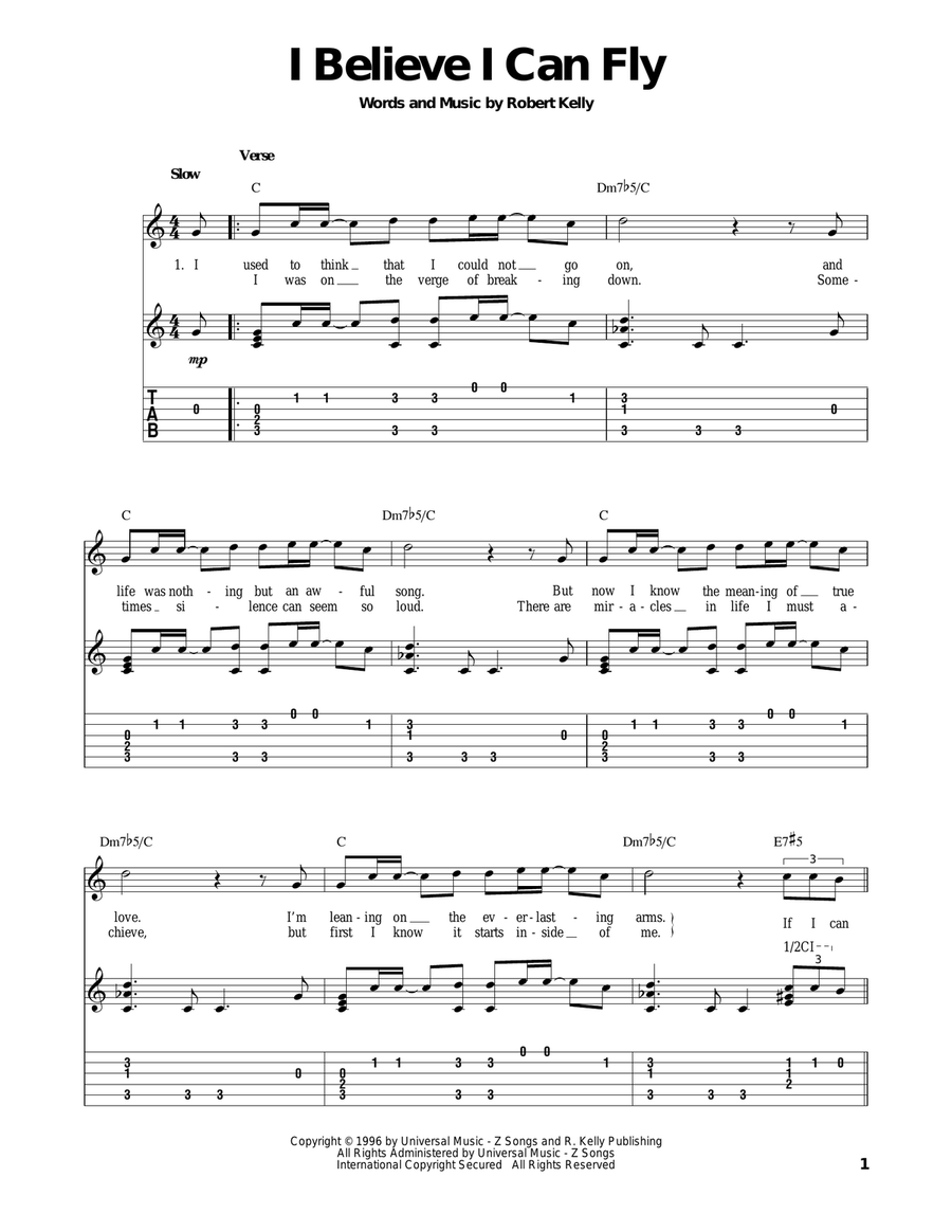 I Believe I Can Fly Acoustic Guitar scores gallery preview page 1