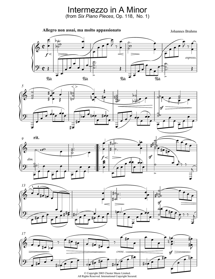 Intermezzo in A Minor (from Six Piano Pieces, Op. 118, No. 1) Piano Solo scores gallery preview page 1